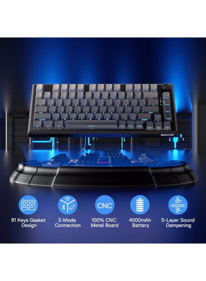 ريدراجون لوحة مفاتيح ميكانيكية للألعاب K687 PENUMBRA PRO CNC من الألومنيوم بثلاثة أوضاع لاسلكية وبلوتوث وسلكية RGB مع مقبض تحكم مخصص ومفتاح خطي مخصص - Image 2