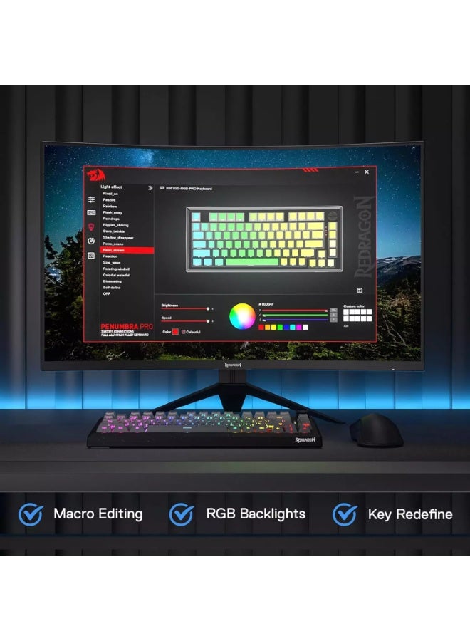 ريدراجون لوحة مفاتيح ميكانيكية للألعاب K687 PENUMBRA PRO CNC من الألومنيوم بثلاثة أوضاع لاسلكية وبلوتوث وسلكية RGB مع مقبض تحكم مخصص ومفتاح خطي مخصص - Image 3