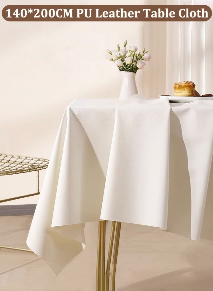 White Tablecloth 140*200 CM, PU Table Cover, Waterproof Table Cloth, Rectangular Table Cloth for Dining Table & Coffee Table, Wrinkle Resistant Table Decor for Wedding, Banquet, Party, Home Dining - Image 1