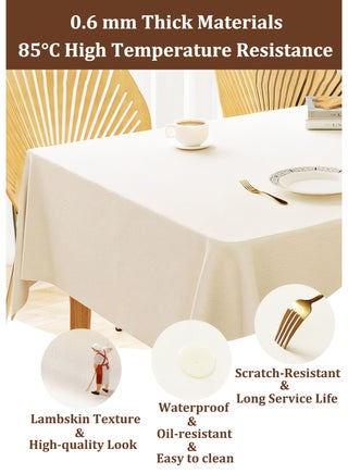White Tablecloth 140*200 CM, PU Table Cover, Waterproof Table Cloth, Rectangular Table Cloth for Dining Table & Coffee Table, Wrinkle Resistant Table Decor for Wedding, Banquet, Party, Home Dining - view 2