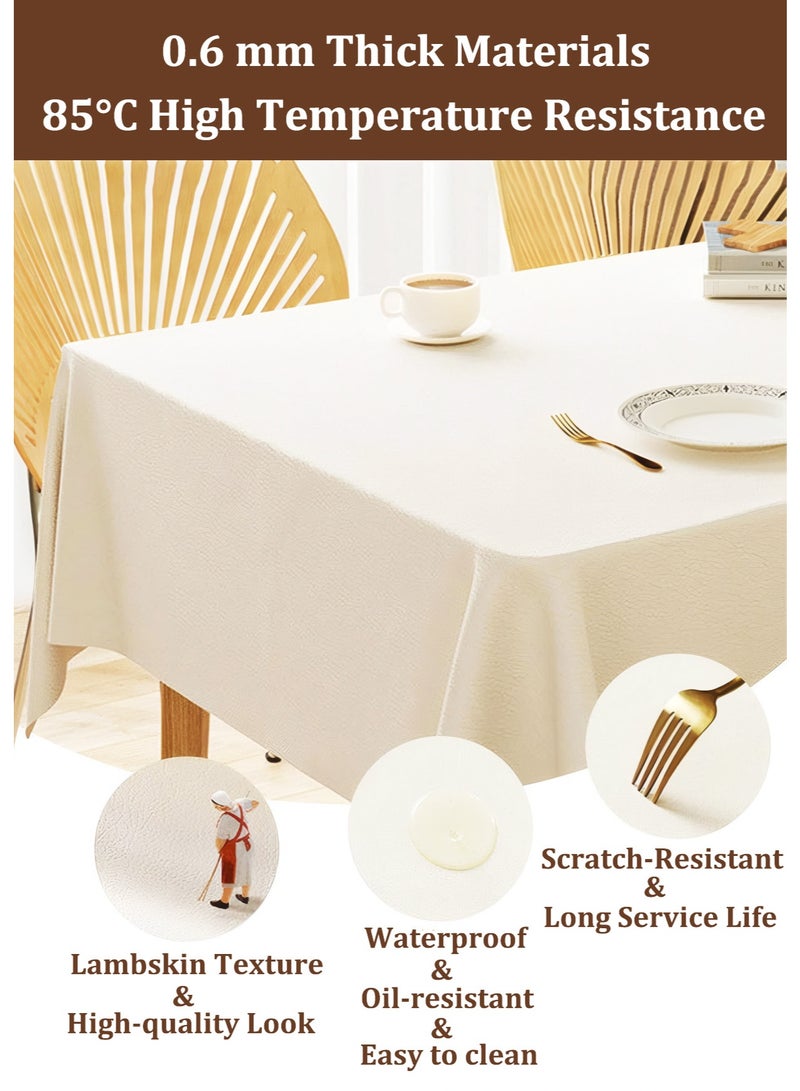 White Tablecloth 140*200 CM, PU Table Cover, Waterproof Table Cloth, Rectangular Table Cloth for Dining Table & Coffee Table, Wrinkle Resistant Table Decor for Wedding, Banquet, Party, Home Dining - Image 2