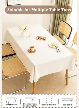 White Tablecloth 140*200 CM, PU Table Cover, Waterproof Table Cloth, Rectangular Table Cloth for Dining Table & Coffee Table, Wrinkle Resistant Table Decor for Wedding, Banquet, Party, Home Dining - view 5