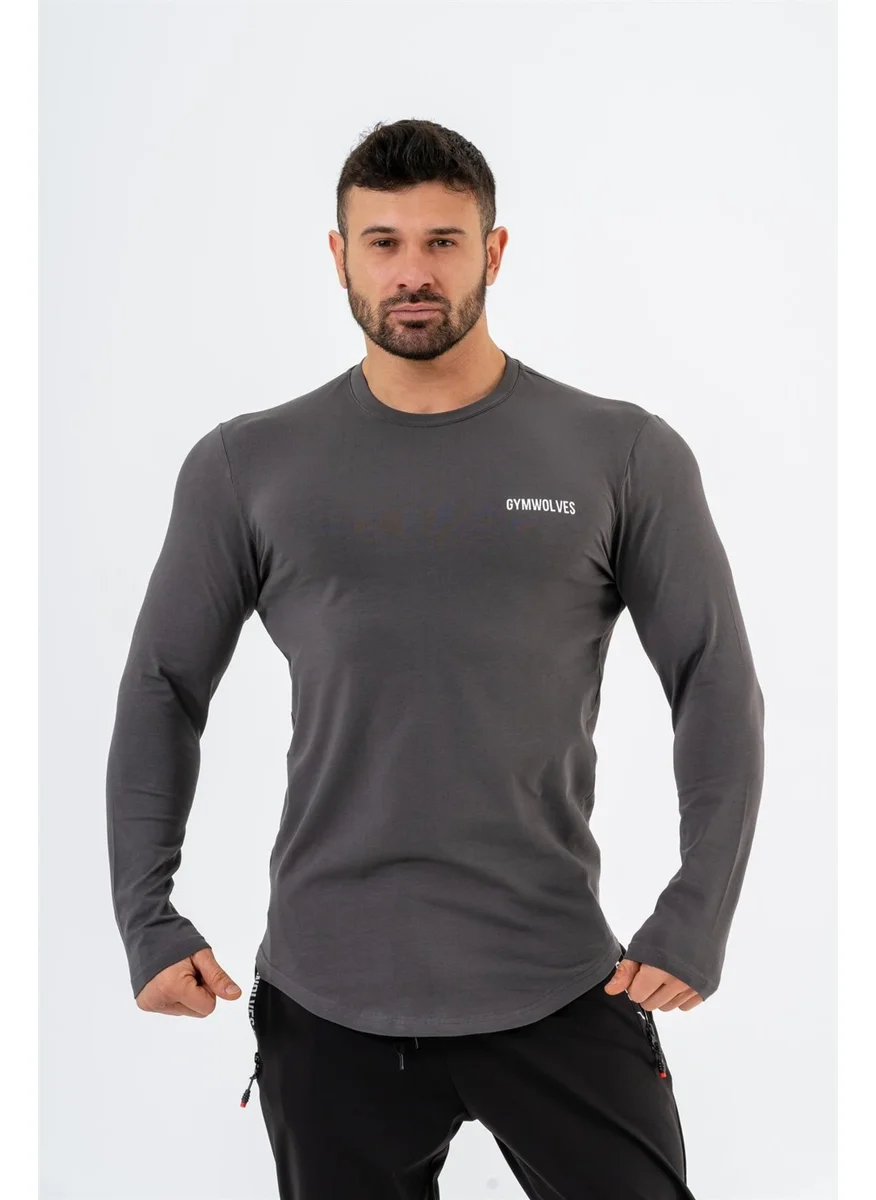 Gymwolves Men's Sports Bodysuit | Smoked | Long Sleeve Sports T-Shirt | Basic Series |