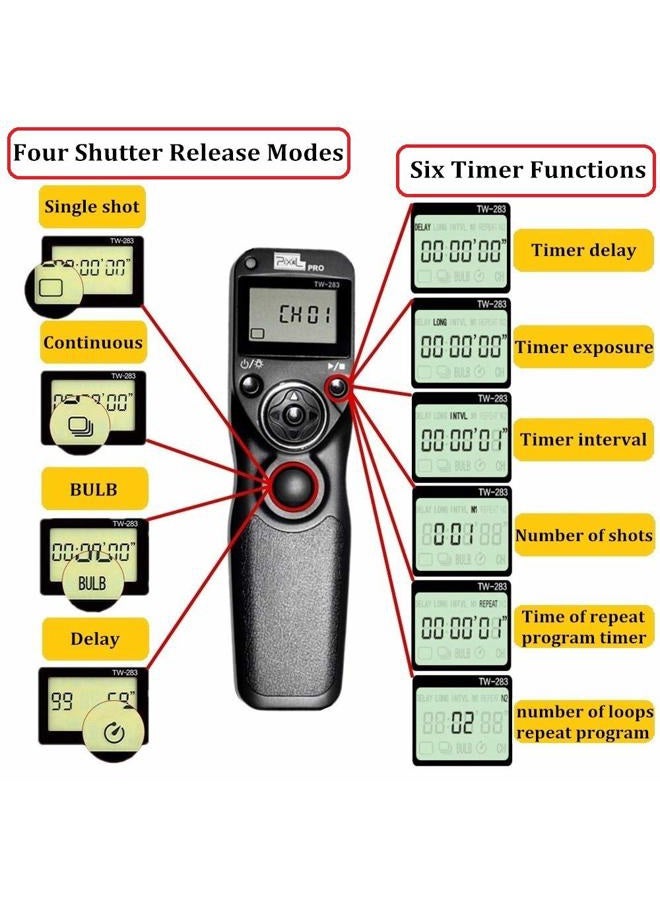Pixel Timer Shutter Release Remote Control TW283-DC2 Remote Release for Nikon Z7 Z7II Z6 Z6II Z5 D5600 D3300 D5000 D5100 D5200 D5300 D5500 D90 D7000 D7100 D7200 D7500 D780 D610 D750 P7700 P7800 - Image 2