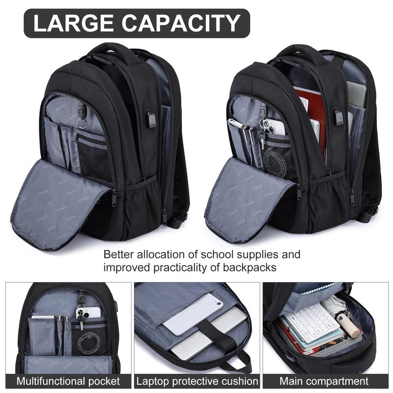 Asenlin Travel Laptop Backpack for Women & Men,Water Resistant Business Slim Sturdy Laptops Backpack with USB Charging Port,Fits 15.6 Inch Notebook College School Computer Bag-Black - Image 3
