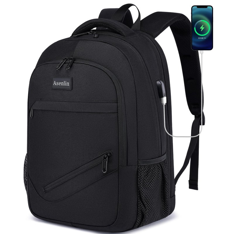 Asenlin Travel Laptop Backpack for Women & Men,Water Resistant Business Slim Sturdy Laptops Backpack with USB Charging Port,Fits 15.6 Inch Notebook College School Computer Bag-Black - Image 1