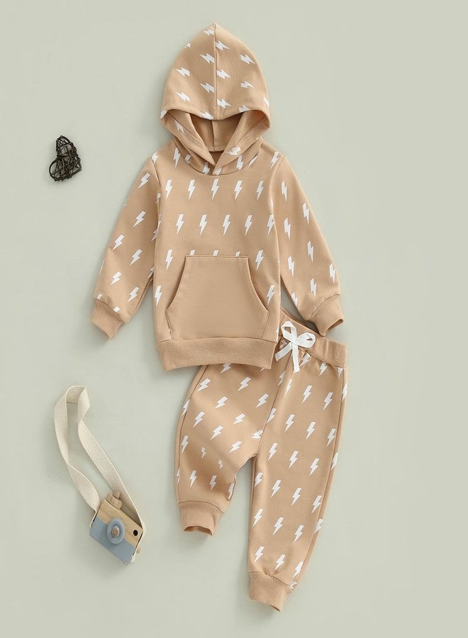 Fernvia Toddler Baby Boy Clothes Long Sleeve Hoodie Sweatshirt and Print Pants Infant 2PCS Fall Winter Outfits Set (A Apricot, 3-4 Years) - Image 4