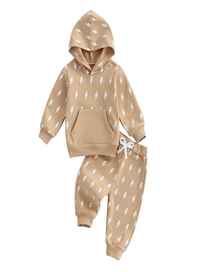 Fernvia Toddler Baby Boy Clothes Long Sleeve Hoodie Sweatshirt and Print Pants Infant 2PCS Fall Winter Outfits Set (A Apricot, 3-4 Years) - Image 1