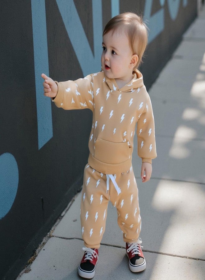 Fernvia Toddler Baby Boy Clothes Long Sleeve Hoodie Sweatshirt and Print Pants Infant 2PCS Fall Winter Outfits Set (A Apricot, 3-4 Years) - Image 2