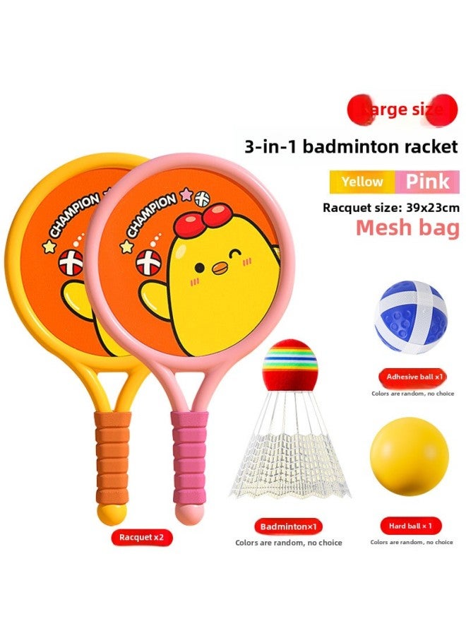 Children's Three-in-one Tennis Racket Leisure Outdoor Sports Badminton Racket Parent-child Interaction Racket Sports Toy Suit-Color:RYB8801 Large Three-in-One Rquet-Pink Yellow