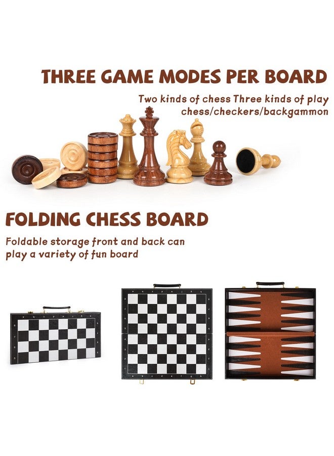 Agirlgle Chess Checkers Backgammon Set 3-In-1 Board Games Sets For Kids & Adults，15" Folding Magnetic Chess Set Leather Chess Board Strategy Game Portable Travel Chess Game With Magnetic Chess Pieces - Image 3