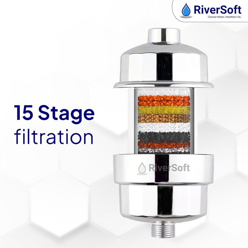 RiverSoft DIVA PRO Shower and Tap Filter for Hard Water | Water softener for bathroom | Reduces hair fall | 15-stage filter (Chrome, Pack of 1) - Image 2