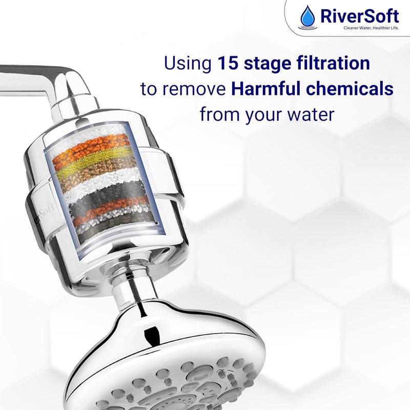 RiverSoft DIVA PRO Shower and Tap Filter for Hard Water | Water softener for bathroom | Reduces hair fall | 15-stage filter (Chrome, Pack of 1) - Image 3