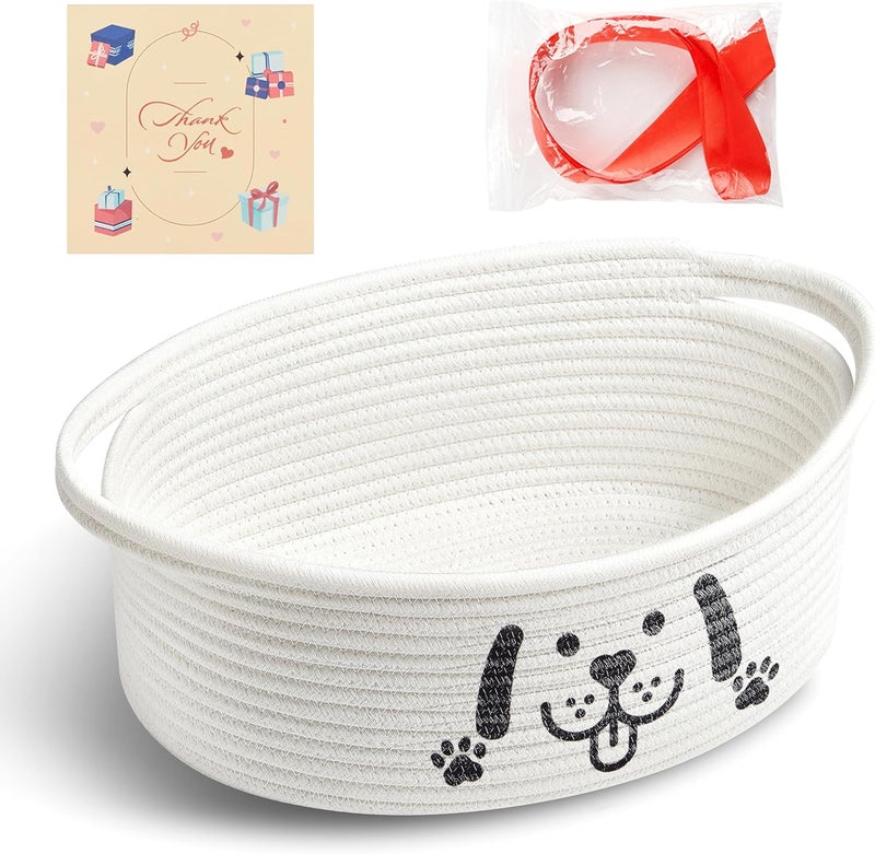 Bufims Small Woven Dog Gifts Basket for Storage Empty Dog Toy Bins Organizer with Ribbons and Bags Durable Cute Pet Gifts 12"X 8" X 5" Small Rope Basket for Gifting - Image 1