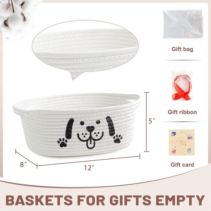 Bufims Small Woven Dog Gifts Basket for Storage Empty Dog Toy Bins Organizer with Ribbons and Bags Durable Cute Pet Gifts 12"X 8" X 5" Small Rope Basket for Gifting - Image 5