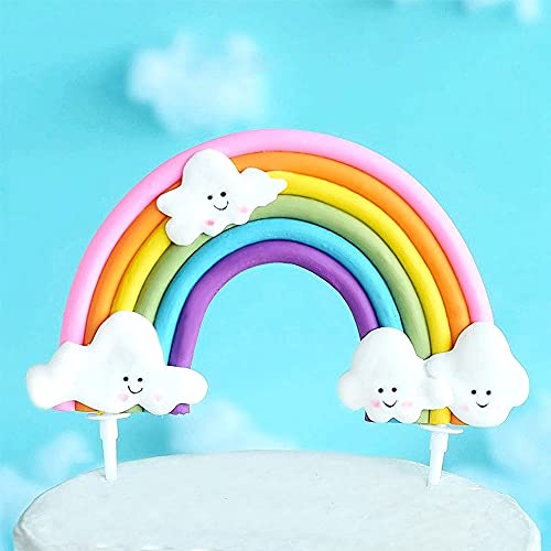 Aprildecember Rainbow Cloud Cake Topper Colorful Rainbow Soft Pottery Cake Cupcake Topper for Boys Girls Birthday Party Decorations Supplies - Image 1