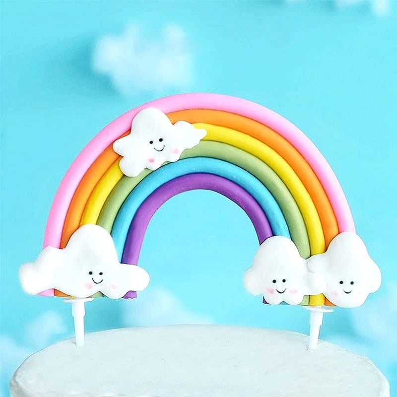 Aprildecember Rainbow Cloud Cake Topper Colorful Rainbow Soft Pottery Cake Cupcake Topper for Boys Girls Birthday Party Decorations Supplies - Image 3