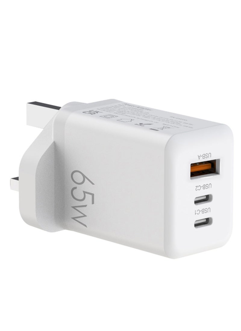 Youque - 3-Port GaN 65W Adapter, USB C to USB C, USB A to USB C Laptop/Mobile Phone/Tablet Fast Charger, Support iPhone 16 Pro Max 40W Super Fast Charging, With 100W Type-C Charging Cable For iPhone 14 Pro Max, iPhone 15 Pro Max, iPhone 16 Pro Max, HUAWEI Pura 70 Pro, Samsung S24 Ultra, and Various Devices White - Image 1