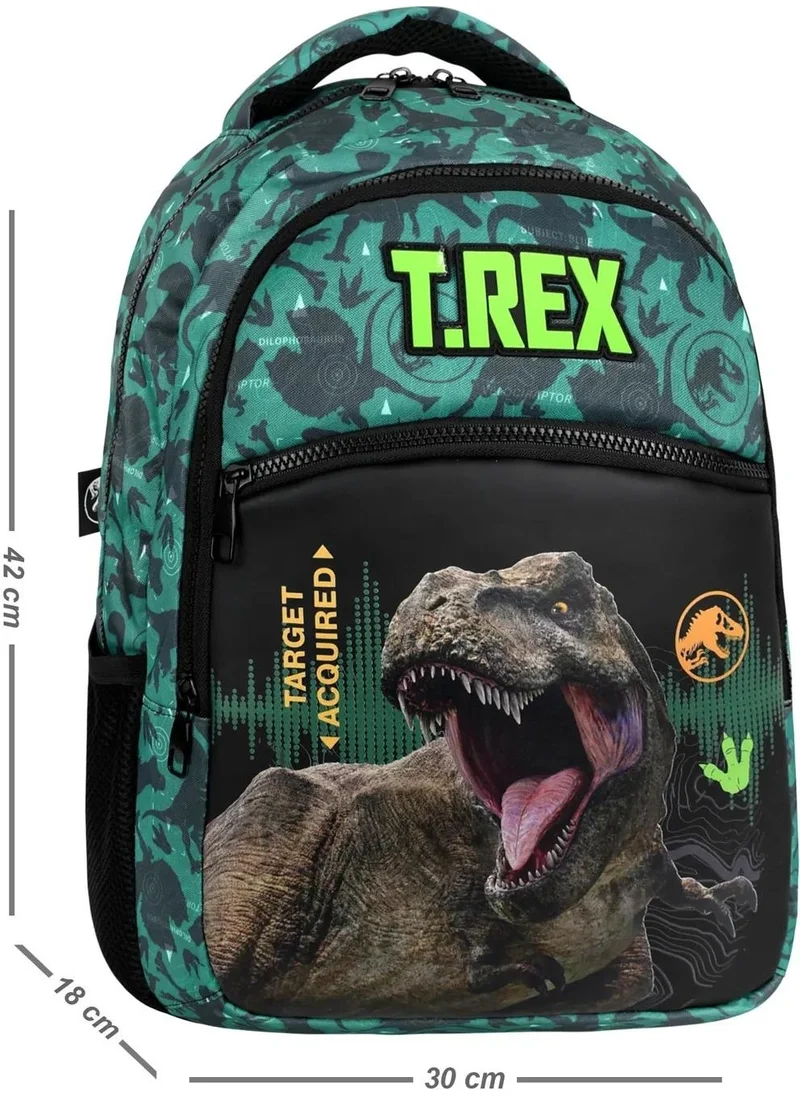 Masho Trend 3 Compartment Target Trex School Bag + Lunch Box + Pencil Case - Dino Bag Primary School Bag Boys School Bag