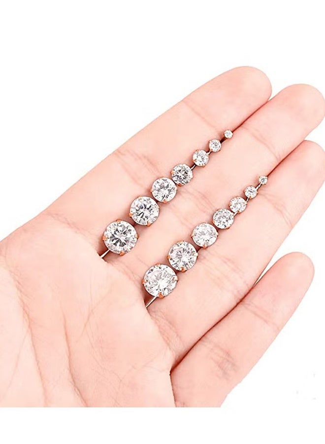 Happy D Stud Earrings 6 Pairs Hoop Earrings Set Women Girls, Stainless Steel Piercing Jewelry 6 Size AAA Zircon With Round Cake Ear Stud Earrings 4-Claw Grab Zircon Ear Bone Stud (Gold) - Image 5