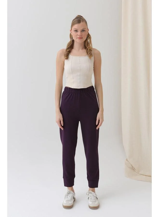 Soul Women's Ribbed Detail Sweatpants - 30189PNT - PURPLE.