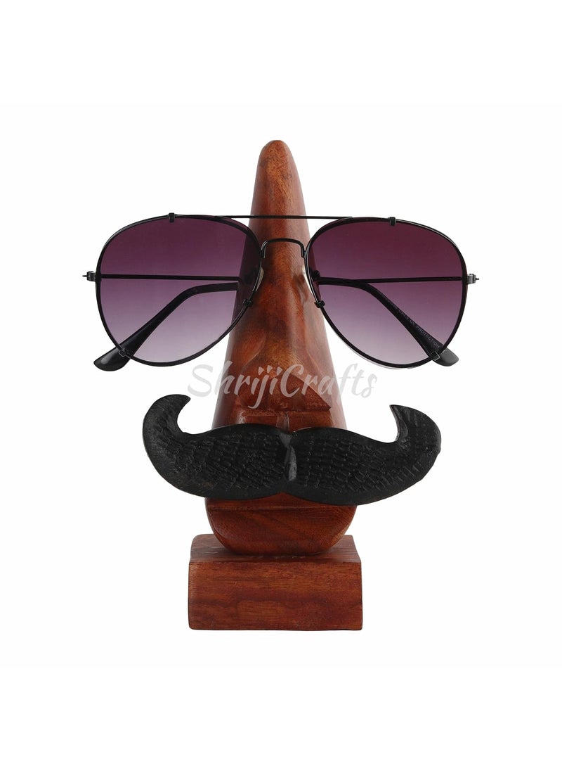 Shriji Crafts Ortus Arts Handmade Wooden Nose Shaped Spectacle Specs Eyeglass Holder Stand with Red Lips and Black Mustache  - Image 2