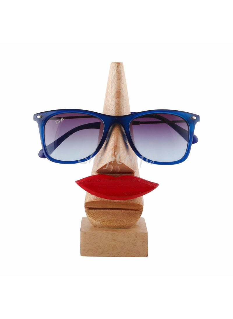 Shriji Crafts Ortus Arts Handmade Wooden Nose Shaped Spectacle Specs Eyeglass Holder Stand with Red Lips and Black Mustache  - Image 3