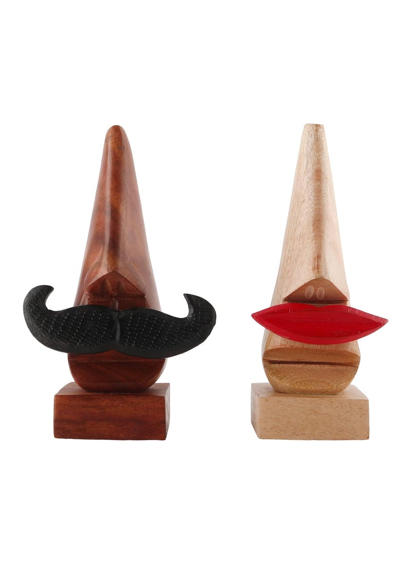 Shriji Crafts Ortus Arts Handmade Wooden Nose Shaped Spectacle Specs Eyeglass Holder Stand with Red Lips and Black Mustache  - Image 1