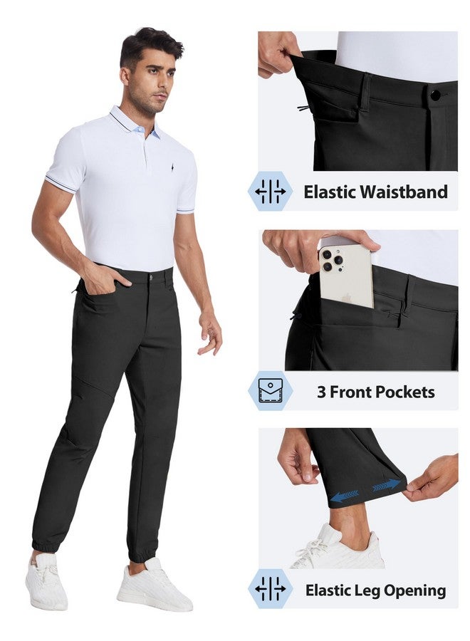 Puli Mens Golf Joggers Pants Lightweight Quick Dry Chino Workout Slim Fit Flat Front Trousers With Pockets Black 34 - Image 4