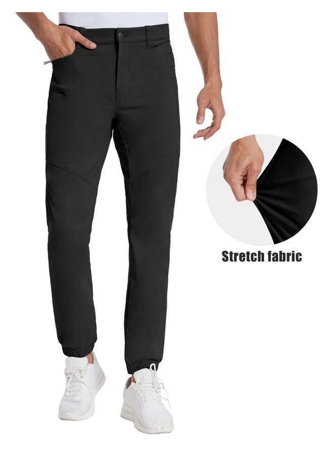 Puli Mens Golf Joggers Pants Lightweight Quick Dry Chino Workout Slim Fit Flat Front Trousers With Pockets Black 34 - Image 2
