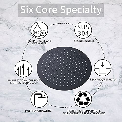 GGStudy Round 16 Inch Stainless Steel Shower Head Rain Style Shower Head Black Large Square Rainfall Shower Heads Matte Black - Image 3