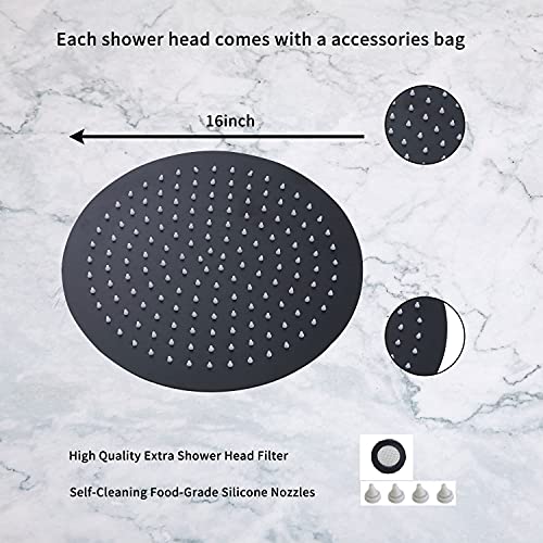 GGStudy Round 16 Inch Stainless Steel Shower Head Rain Style Shower Head Black Large Square Rainfall Shower Heads Matte Black - Image 4