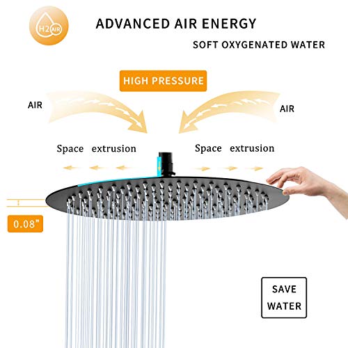 GGStudy Round 16 Inch Stainless Steel Shower Head Rain Style Shower Head Black Large Square Rainfall Shower Heads Matte Black - Image 5