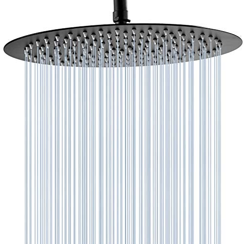 GGStudy Round 16 Inch Stainless Steel Shower Head Rain Style Shower Head Black Large Square Rainfall Shower Heads Matte Black - Image 1