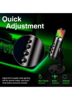 VERTUX Vertux Crusader Unidirectional Cardioid Gaming Microphone, Hyper-Sensitive, USB-C Input, 20Hz-20kHz Frequency Response, 5 Modes RGB LED, 1.8m Cable Length, Black | Crusader  - Image 3