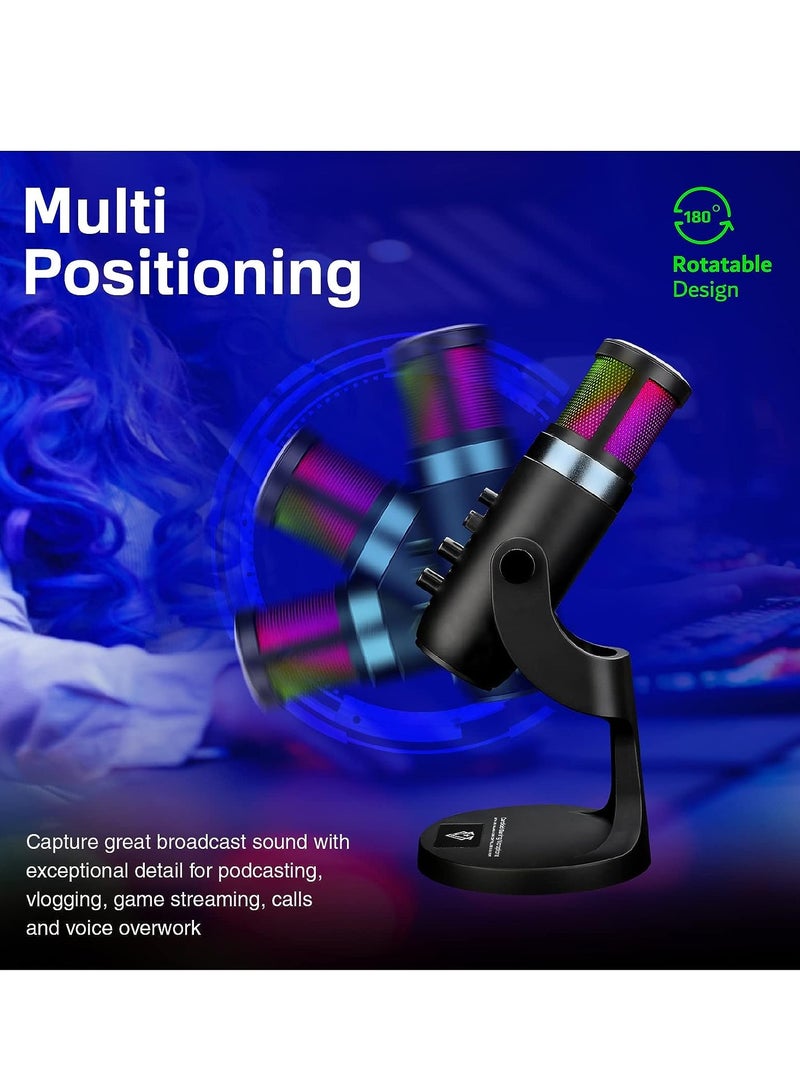 VERTUX Vertux Crusader Unidirectional Cardioid Gaming Microphone, Hyper-Sensitive, USB-C Input, 20Hz-20kHz Frequency Response, 5 Modes RGB LED, 1.8m Cable Length, Black | Crusader  - Image 4