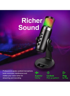 VERTUX Vertux Crusader Unidirectional Cardioid Gaming Microphone, Hyper-Sensitive, USB-C Input, 20Hz-20kHz Frequency Response, 5 Modes RGB LED, 1.8m Cable Length, Black | Crusader  - Image 5