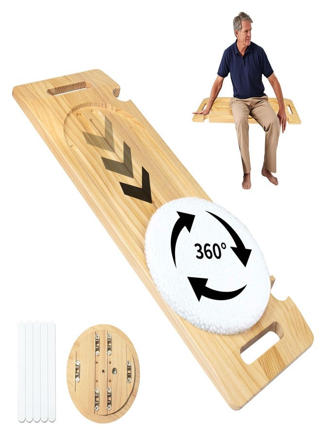 WodGod Wooden Slide Transfer Board, Transfer Board With Track Pulley Turntable, Heavy-Duty Sliding Board Holds Up To 500 Pounds for Patient Senior And Handicap Move Assist, 2 Handles, 2 Fixed Holes(31x11x1") - Image 1
