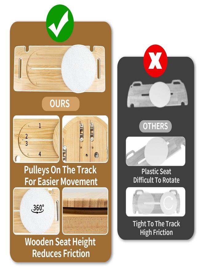 WodGod Wooden Slide Transfer Board, Transfer Board With Track Pulley Turntable, Heavy-Duty Sliding Board Holds Up To 500 Pounds for Patient Senior And Handicap Move Assist, 2 Handles, 2 Fixed Holes(31x11x1") - Image 4