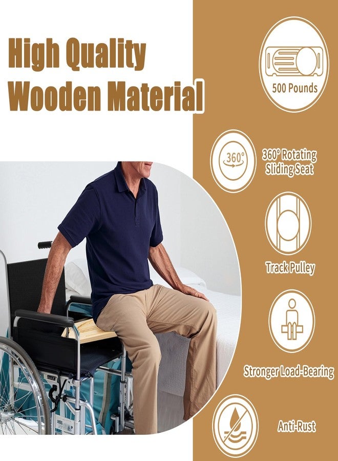 WodGod Wooden Slide Transfer Board, Transfer Board With Track Pulley Turntable, Heavy-Duty Sliding Board Holds Up To 500 Pounds for Patient Senior And Handicap Move Assist, 2 Handles, 2 Fixed Holes(31x11x1") - Image 3
