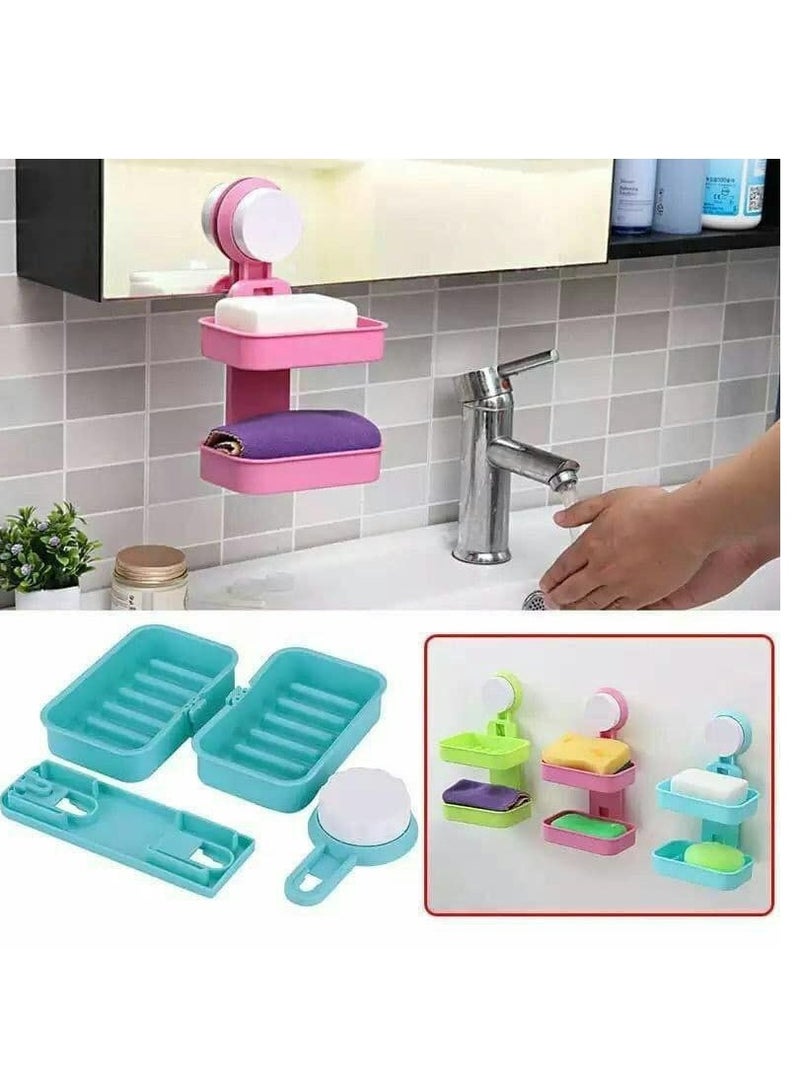 Double-layer,double-faced plastic soap box that can be hung without screws - Image 2