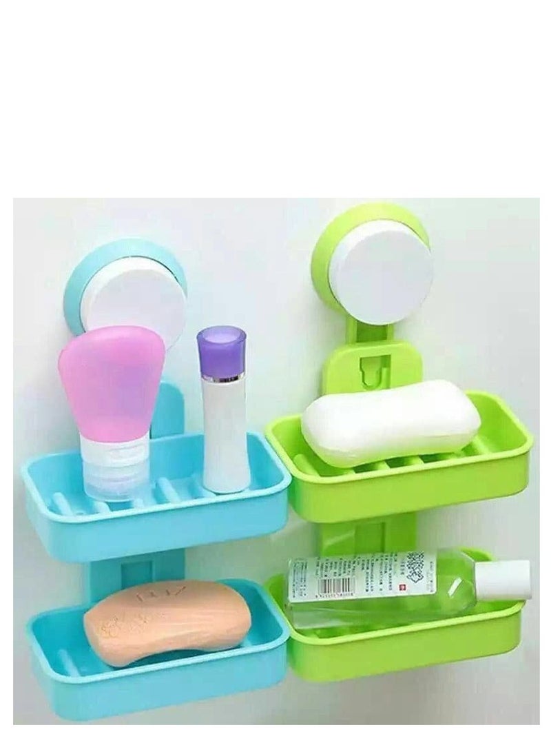 Double-layer,double-faced plastic soap box that can be hung without screws - Image 1