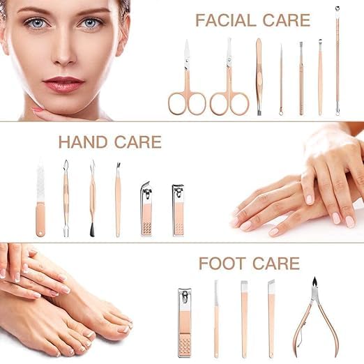 black sparrow black sparrow 18 IN 1 Stainless Steel Professional Manicure Set Nail Cutter For Women Nail Scissors Grooming Kit Manicure Pedicure Kit For Women Nail Acne Remover needle - Image 2