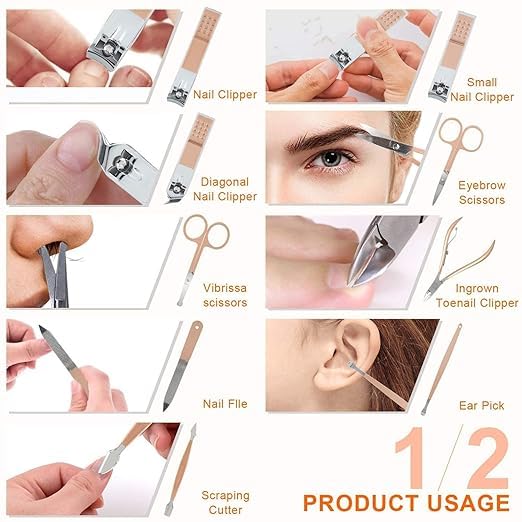 black sparrow black sparrow 18 IN 1 Stainless Steel Professional Manicure Set Nail Cutter For Women Nail Scissors Grooming Kit Manicure Pedicure Kit For Women Nail Acne Remover needle - Image 4