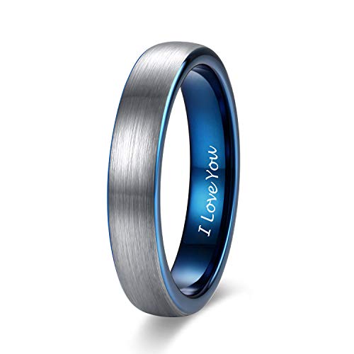 TRUMIUM 6mm Tungsten Carbide Wedding Ring Band for Men Women Silver Blue Two Tone Brushed Comfort Fit Size 4 - Image 1