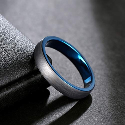 TRUMIUM 6mm Tungsten Carbide Wedding Ring Band for Men Women Silver Blue Two Tone Brushed Comfort Fit Size 4 - Image 3