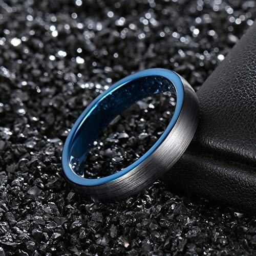 TRUMIUM 6mm Tungsten Carbide Wedding Ring Band for Men Women Silver Blue Two Tone Brushed Comfort Fit Size 4 - Image 4