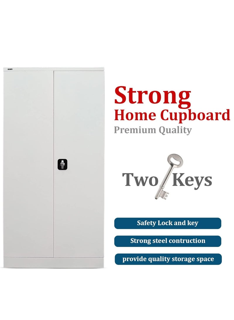 لليفانتي عنوان المنتج): دولاب ملابس فولاذي (خزانة حديد) | خزانة معدنية متينة ببابين وقفل مع عمود تعليق و 5 أرفف | منظم تخزين حديث لغرفة النوم والمكتب (183 × 90 × 45 سم - Image 3