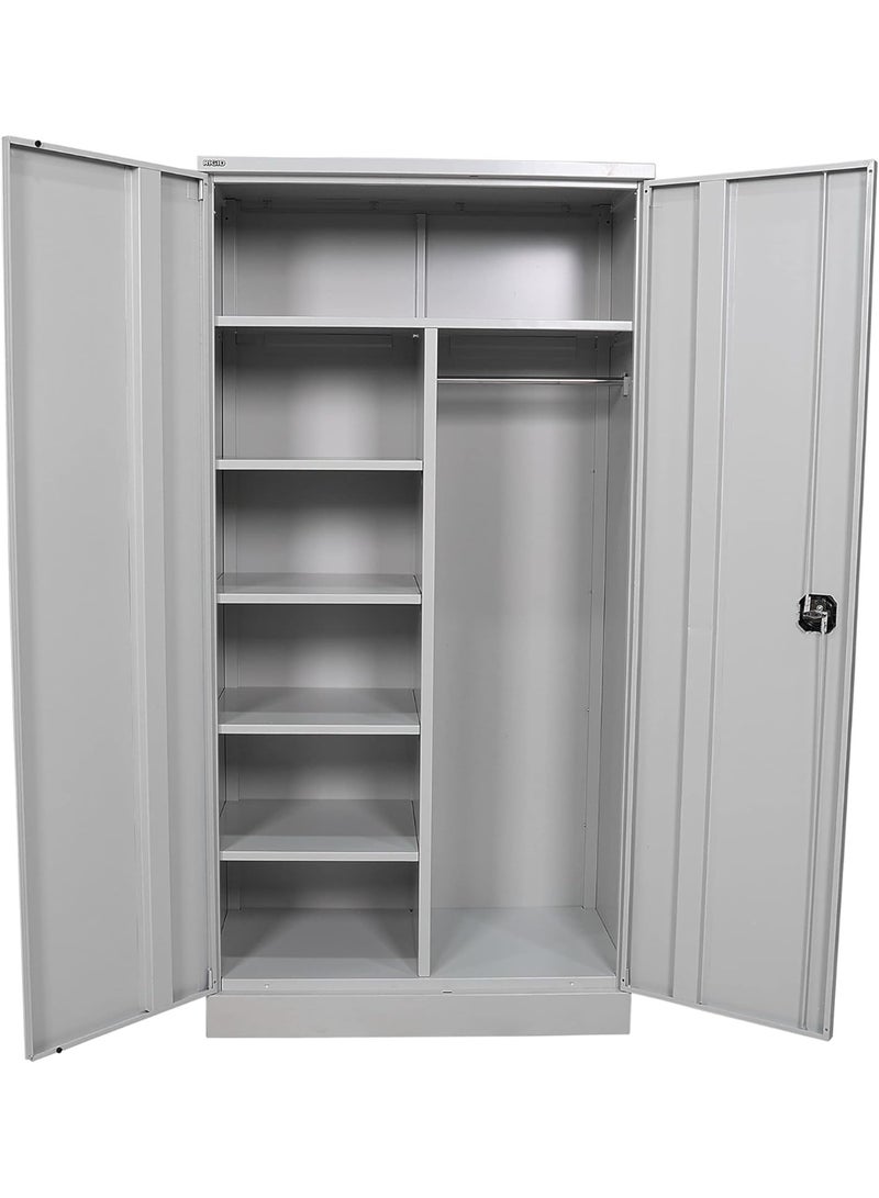 لليفانتي عنوان المنتج): دولاب ملابس فولاذي (خزانة حديد) | خزانة معدنية متينة ببابين وقفل مع عمود تعليق و 5 أرفف | منظم تخزين حديث لغرفة النوم والمكتب (183 × 90 × 45 سم - Image 4