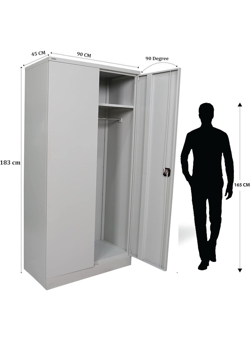 لليفانتي عنوان المنتج): دولاب ملابس فولاذي (خزانة حديد) | خزانة معدنية متينة ببابين وقفل مع عمود تعليق و 5 أرفف | منظم تخزين حديث لغرفة النوم والمكتب (183 × 90 × 45 سم - Image 2